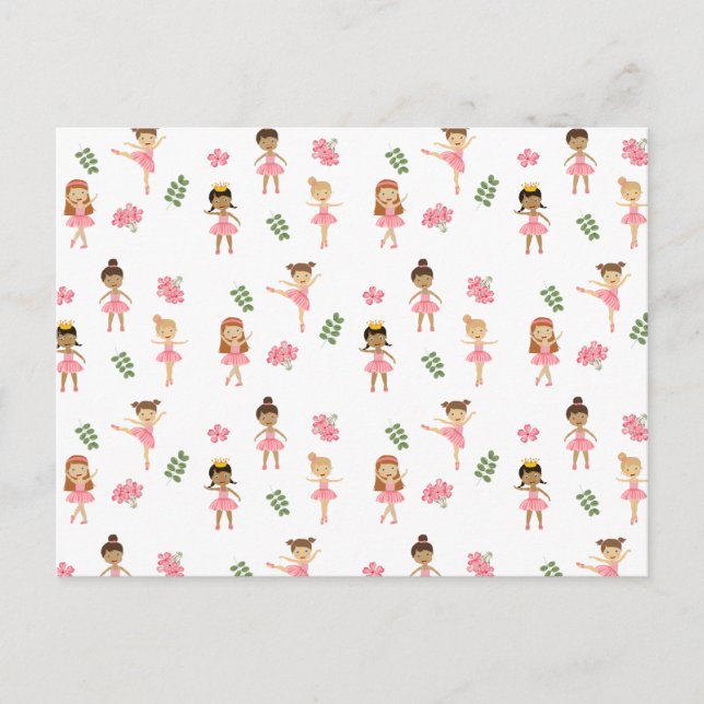 Cartão Postal De Festividades Padrão de dança de Ballerinas Rosa-balé (Frente)