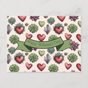 Cartão Postal De Festividades Padrão de Dia de os namorados de Aquarela Suculent