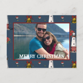 Cartão Postal De Festividades Padrão de Farol Costeiro de Natal náutico