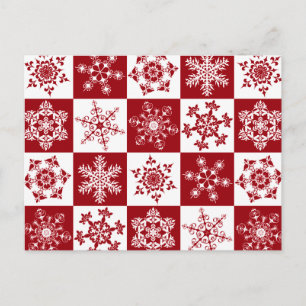 Cartão Postal De Festividades Padrão de Floco de Neve Vermelho de Natal da Famíl