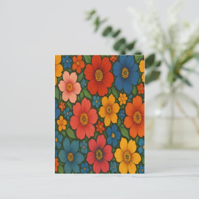 Cartão Postal De Festividades Padrão De Flor Selvagem Brilhante (Em pé/Frente)