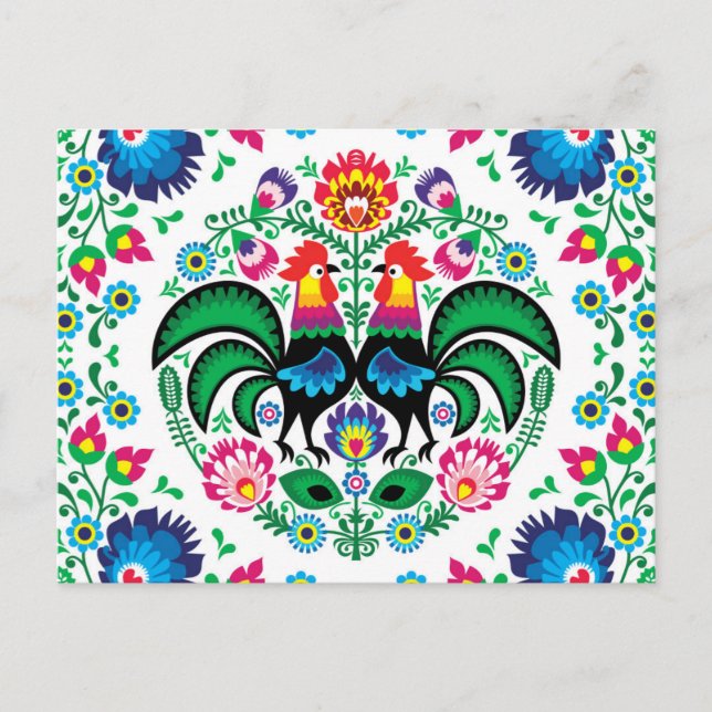 Cartão Postal De Festividades Padrão de Galo Polonês Quadrado (Frente)