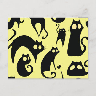 Cartão Postal De Festividades Padrão de gatos pretos