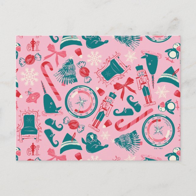 Cartão Postal De Festividades Padrão de Ícone Temático de Férias de Elfo (Frente)