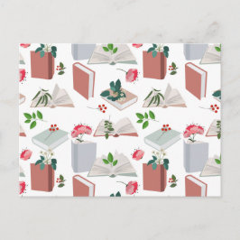 Cartão Postal De Festividades Padrão de Leitura de Livros e Biblioteca Botânica