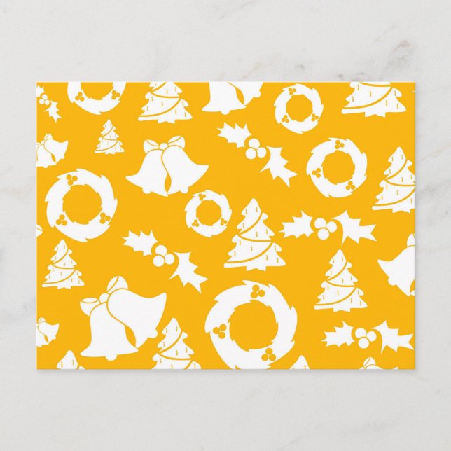 Cartão Postal De Festividades Padrão de Natal Amarelo (Frente)
