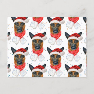 Cartão Postal De Festividades Padrão de Natal de Cachorro Pastor Alemão Fofo