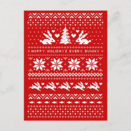 Cartão Postal De Festividades Padrão de Natal de Coelhinhos Fofos Férias Felizes