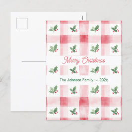 Cartão Postal De Festividades Padrão de Natal Retroativo Vermelho Rosa