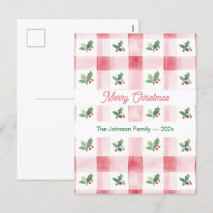 Cartão Postal De Festividades Padrão de Natal Retroativo Vermelho Rosa