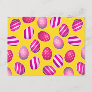 Cartão Postal De Festividades Padrão de Ovos de Páscoa Amarelo e Rosa