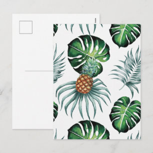 Cartão Postal De Festividades Padrão de Palmeira da Selva Tropical de Aquarela d