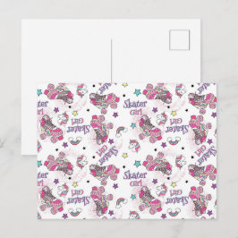 Cartão Postal De Festividades Padrão de Patins de Unicórnio Menina Patinadora Fo