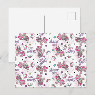 Cartão Postal De Festividades Padrão de Patins de Unicórnio Menina Patinadora Fo