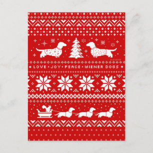 Cartão Postal De Festividades Padrão de Suéter de Natal para Dachshunds