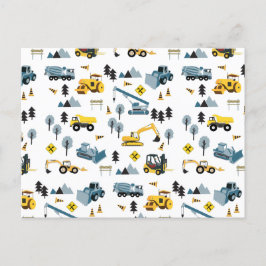 Cartão Postal De Festividades Padrão de Tema de Construção Azul