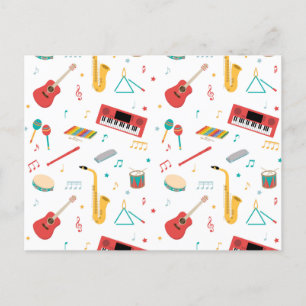 Cartão Postal De Festividades Padrão de Tema Musical de Instrumentos Musicais