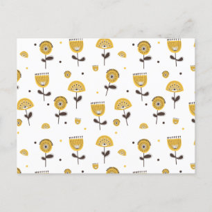 Cartão Postal De Festividades Padrão Floral Amarelo do meio século