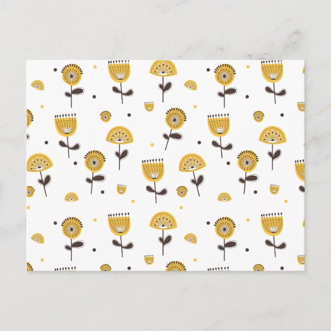 Cartão Postal De Festividades Padrão Floral Amarelo do meio século (Frente)