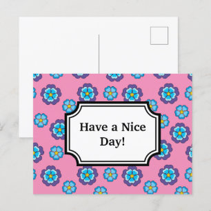 Cartão Postal De Festividades Padrão Floral Cor-de-Rosa Azul Personalizar