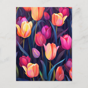 Cartão Postal De Festividades Padrão Floral das Tulipas Rosa e Pêssega
