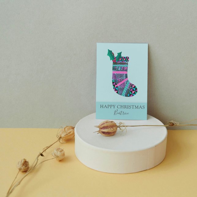 Cartão Postal De Festividades Padrão geométrico de estoque de Natal bonito perso (Criador carregado)