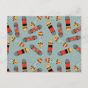 Cartão Postal De Festividades Padrão Legal Azul de skate Retroativo