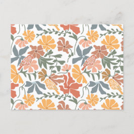 Cartão Postal De Festividades Padrão moderno de Meio século Floral e Aves