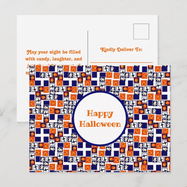 Cartão Postal De Festividades padrão teórico do Dia das Bruxas (Frente/Verso)