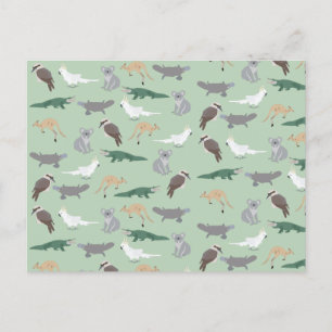 Cartão Postal De Festividades Padrão Verde Eucalyptus - Animais Nativos Australi