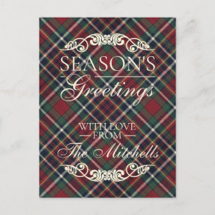 Cartão Postal De Festividades Padrão Xadrez Vermelho Escuro Verde Azul Clássico