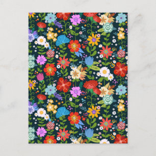 Cartão Postal De Festividades Padrões de flores sem costura pontiagudas-13554