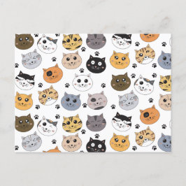 Cartão Postal De Festividades Padrões para gatos e pata engraçados coloridos