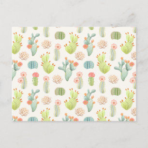 Cartão Postal De Festividades Padrões Suculentos e Cactus Pastel