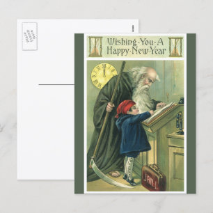 Cartão Postal De Festividades Pai Tempo Desejando-lhe um Feliz ano novo