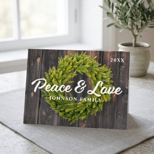 Cartão Postal De Festividades País de Paz e Amor Coroa de Pinheiro Rústico de Ma