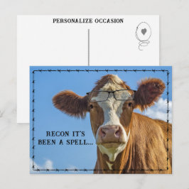 Cartão Postal De Festividades País Divertido Vaca com Óculos Humor Western Rústi
