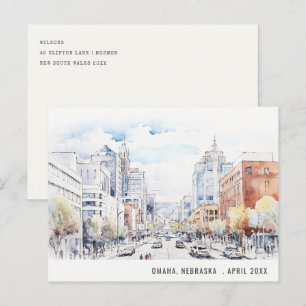 Cartão Postal De Festividades Paisagem aquarela de viagem de Omaha Nebraska