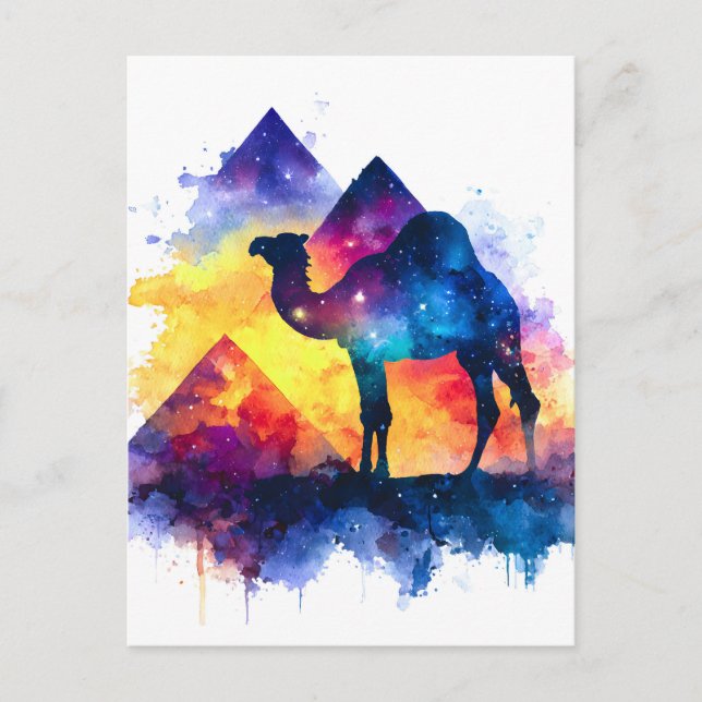 Cartão Postal De Festividades Paisagem Cósmica Starry Night Egípcio Camel (Frente)