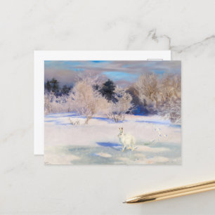 Cartão Postal De Festividades Paisagem de inverno com lebre branca por B. Liljef