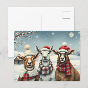 Cartão Postal De Festividades Paisagem de inverno com ovelha e cabine