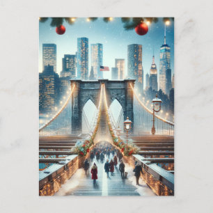Cartão Postal De Festividades Paisagem de Inverno. Ponte de Brooklyn - Nova York