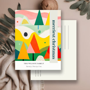 Cartão Postal De Festividades Paisagem de Natal Colorida Retro-Abstrato