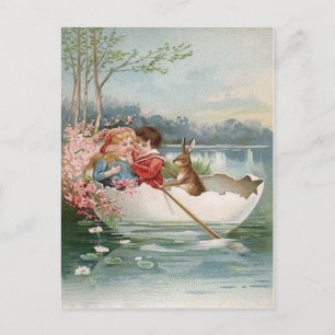 Cartão Postal De Festividades Paisagem do casal dos jovens do barco do coelho do