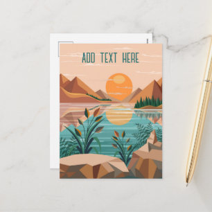 Cartão Postal De Festividades Paisagem do pôr do sol no lago da montanha pacífic