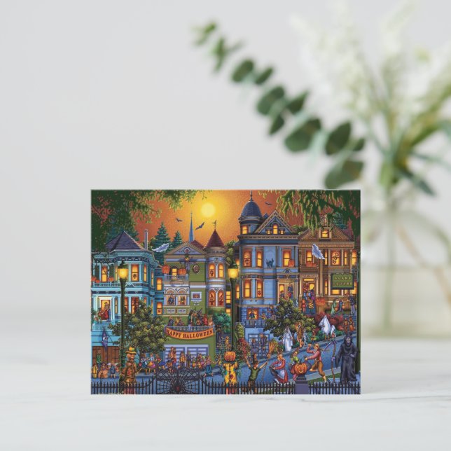 Cartão Postal De Festividades Paisagem Feliz de Halloween (Em pé/Frente)