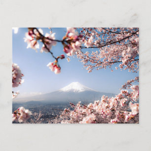 Cartão Postal De Festividades Paisagem impressionante do Monte Fuji e Sakura