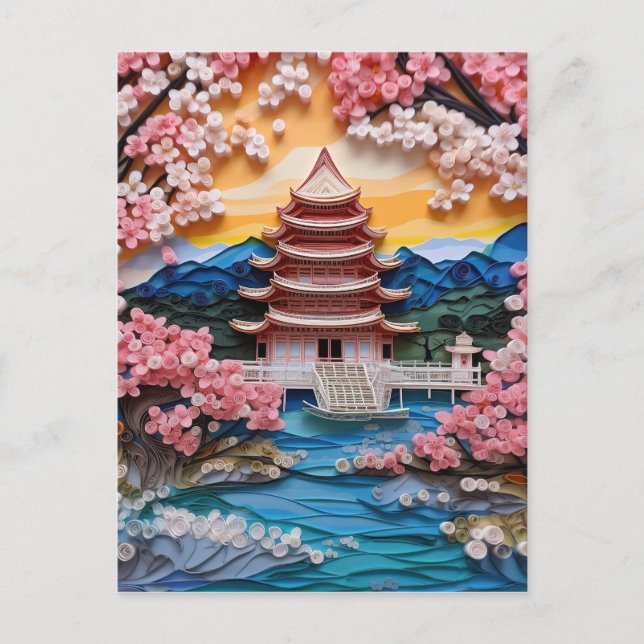 Cartão Postal De Festividades Paisagem Japonesa Colorida Fundo (Frente)