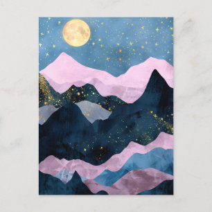 Cartão Postal De Festividades Paisagem Lunar Minimalista Estrelas Montanha Celes