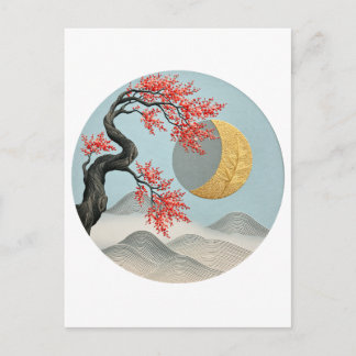 Cartão Postal De Festividades Paisagem Minimalista Japonesa de Flor de Cerejeira